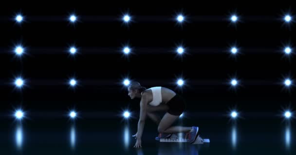 Athlete woman running from the starting block — Stock Video