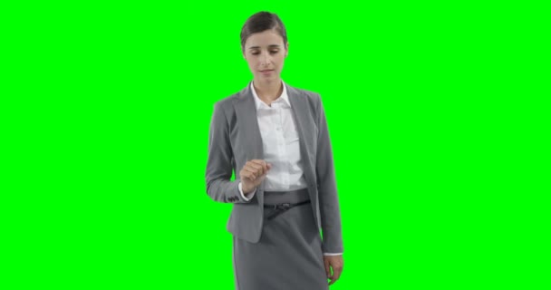 Businesswoman using a virtual touchscreen — Stock Video