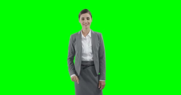 Mujer de negocios usando una pantalla táctil virtual — Vídeo de stock