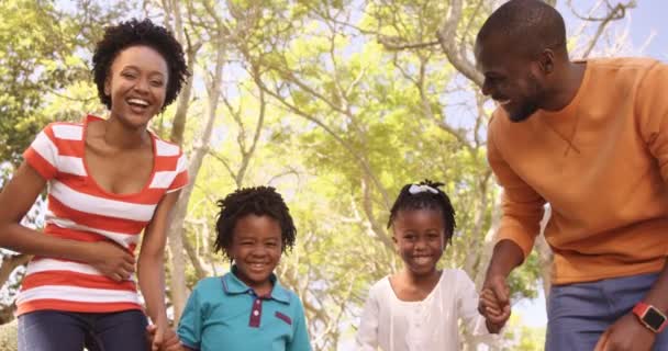 Familia sosteniendo a mano en un parque — Vídeo de stock