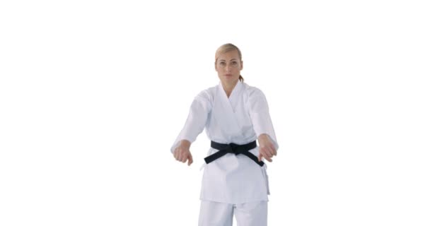 Sportswoman is practising martial art — Stock Video