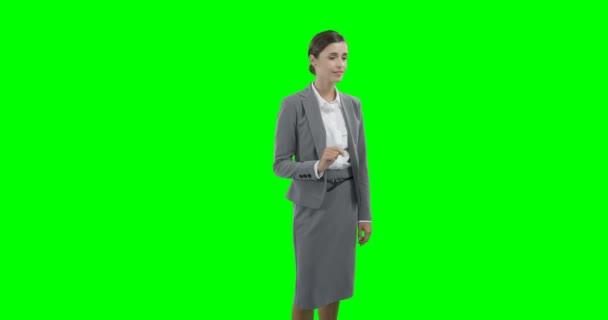 Businesswoman using a virtual touchscreen — Stock Video