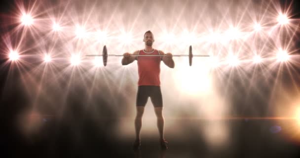 Jonge man tillen van barbell — Stockvideo