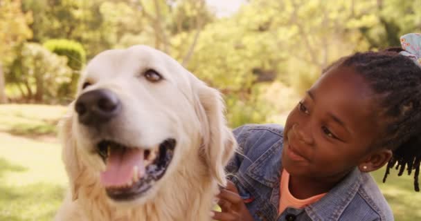 Linda chica es acariciar a un perro — Vídeos de Stock