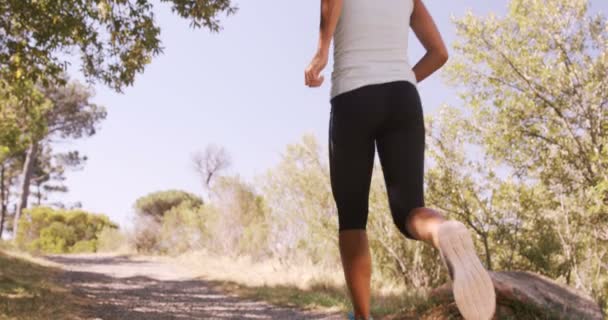 Vrouw joggen op het platteland — Stockvideo