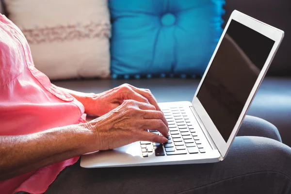 Donna anziana utilizzando un computer portatile — Foto Stock