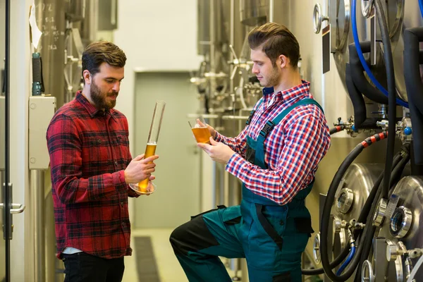 Brouwers testen van bier — Stockfoto