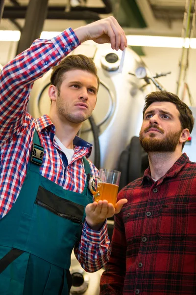 Brewers testing beer — Stock Photo, Image