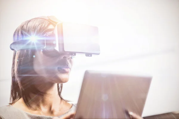 Businesswoman using virtual glasses — Stock Photo, Image