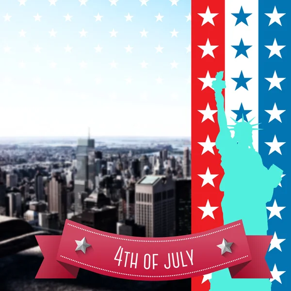 Independence day graphic against city skyline — Stock Photo, Image