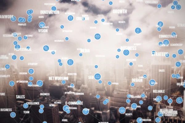 Technologie-Ikonen gegen die Stadt — Stockfoto