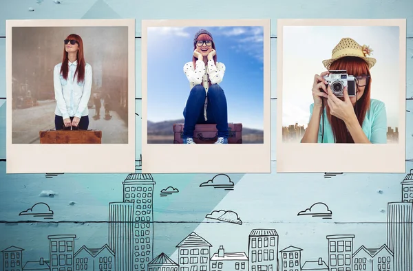 Hipster woman holding suitcase — Stock Photo, Image