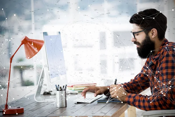 Hipster drawing on graphic tablet — Stock Photo, Image