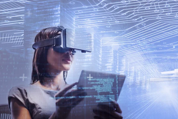 Woman using virtual glasses — Stock Photo, Image