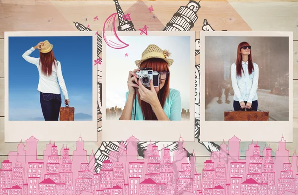 Hipster woman holding suitcase — Stock Photo, Image