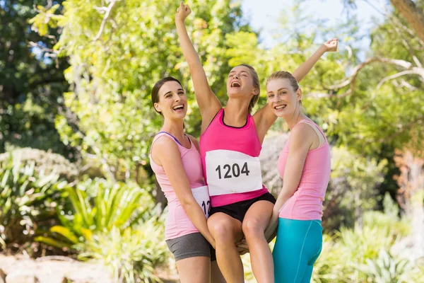 Young athlete women cheering after victory — Stock Photo, Image