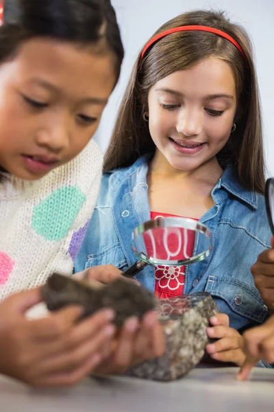 Kids looking at specimen stone — Stock Photo, Image