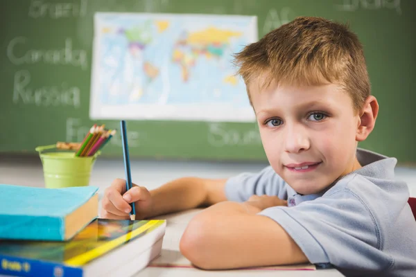 男子生徒を教室で宿題の肖像画 — ストック写真