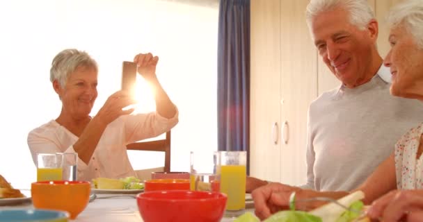 Äldre par att bli fotograferad av en vän — Stockvideo