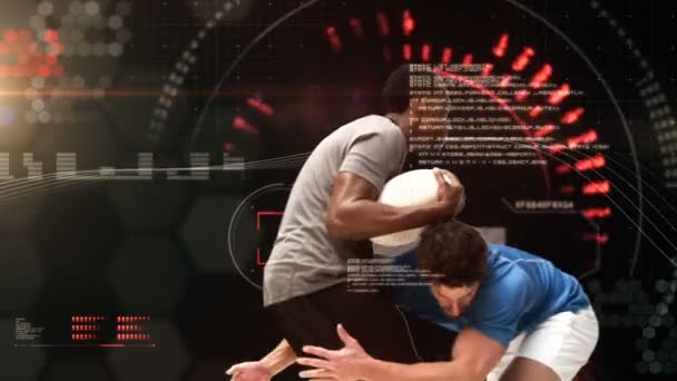 Jogadores de rugby sérios atacando para bola — Vídeo de Stock