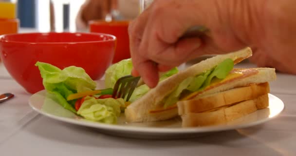 Primer plano del hombre que tiene ensalada — Vídeo de stock