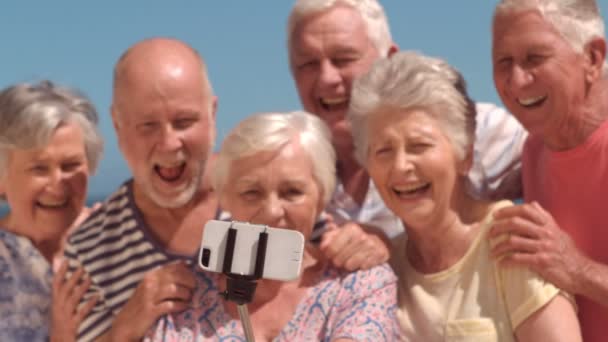 Senior vrienden nemen selfie — Stockvideo