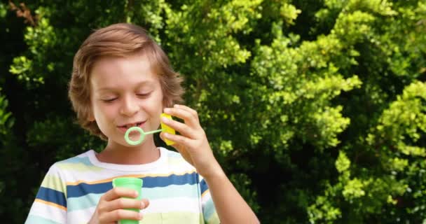 Niño haciendo burbuja de jabón — Vídeo de stock