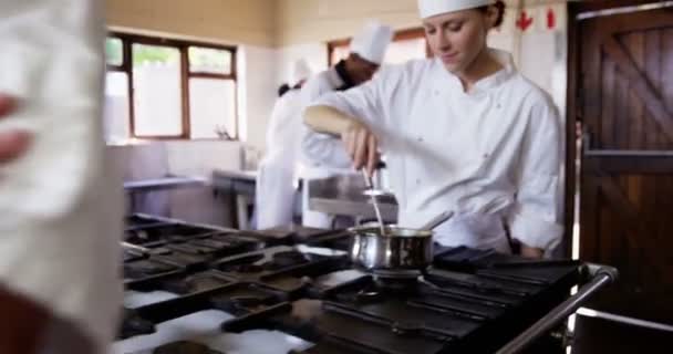 Vrouwelijke chef-kok glimlachen — Stockvideo