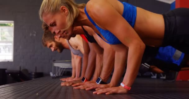 Grupo de personas que realizan ejercicio push-up — Vídeo de stock