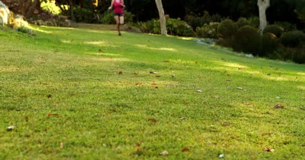 Kvinnan joggar i parken — Stockvideo