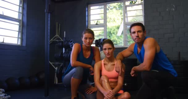 Gente seria en forma posando juntos en el gimnasio — Vídeos de Stock