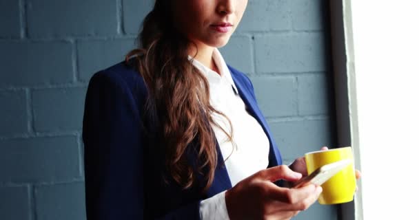 Messaggi di testo di una donna d'affari sul cellulare — Video Stock