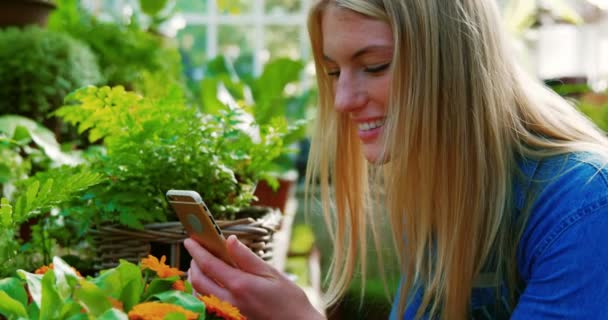 Belle femme utilisant un téléphone mobile — Video