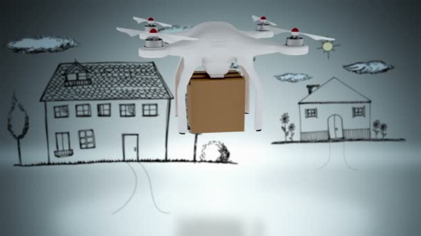 Drone, trzymając karton i pływające — Wideo stockowe