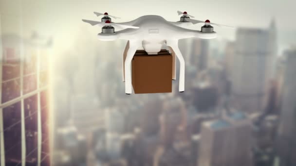 Drone, przytrzymanie pudełko tekturowe — Wideo stockowe
