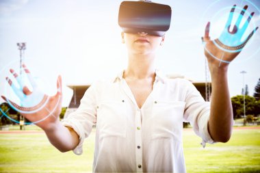 woman using a virtual reality device clipart