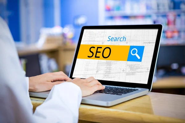 Logo van een zoekbalk waarin seo is geschreven — Stockfoto