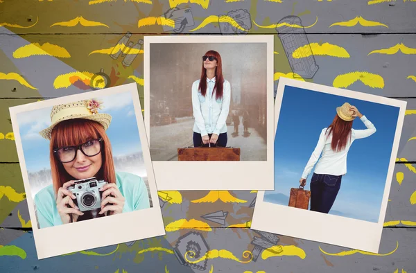 Portrait of a smiling hipster woman holding retro — Stock Photo, Image