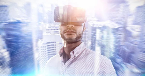 Portrait of businessman holding virtual glasses — Stock Photo, Image