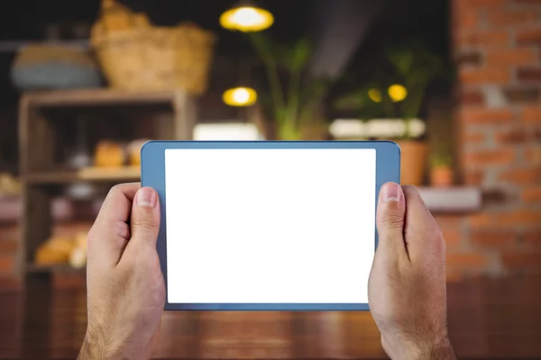 Cropped image of person holding tablet — Stock Photo, Image