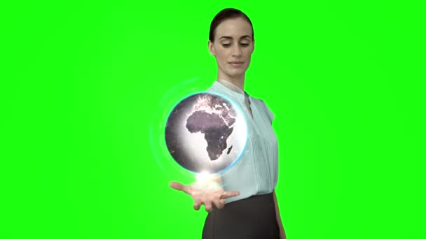 Üzletasszony globe animációval — Stock videók