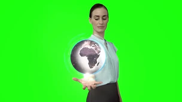 Femme d'affaires avec animation globe — Video