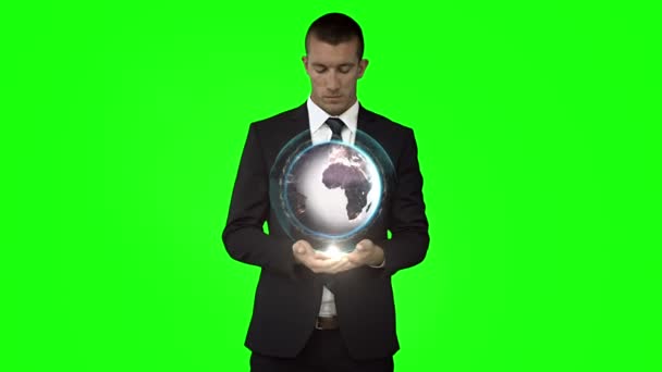 Businessman with globe animation — Stock Video