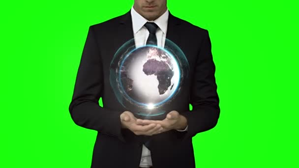 Businessman with globe animation — Stock Video