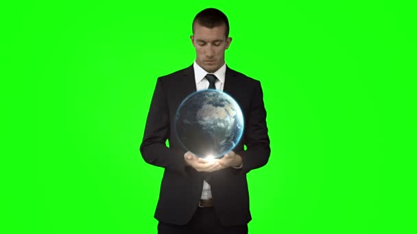 Homme d'affaires avec animation globe — Video