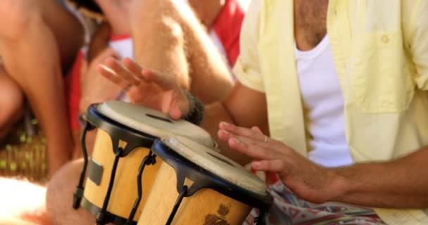 Grupo de amigos relajante y música de pago — Vídeos de Stock