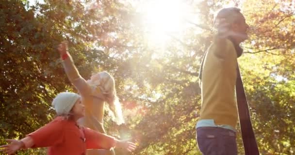 Chica girando con los padres — Vídeos de Stock