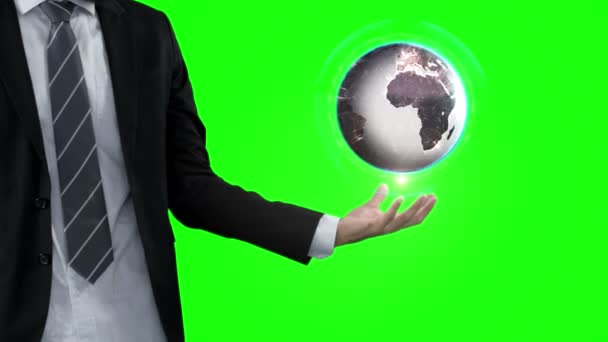 Affärsman med globe animation — Stockvideo