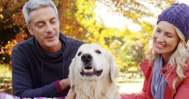 Família com cão ao ar livre — Vídeo de Stock