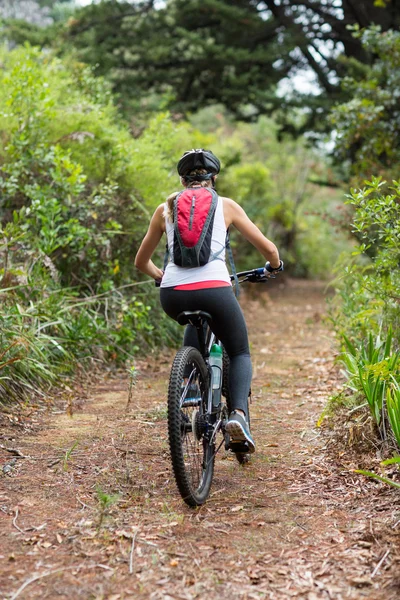 Žena na kole v přírodě — Stock fotografie